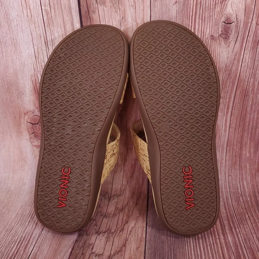 Vionic Shore Womens Size 9 Two Adjustable Straps Cork Sandals Slides Tan Comfort - Picture 13 of 14